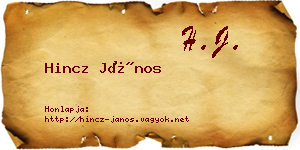 Hincz János névjegykártya
